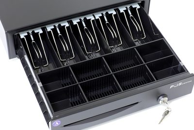 Денежный ящик POScenter 16EM 410x415x100 механический, PUSH, черный — фото 4